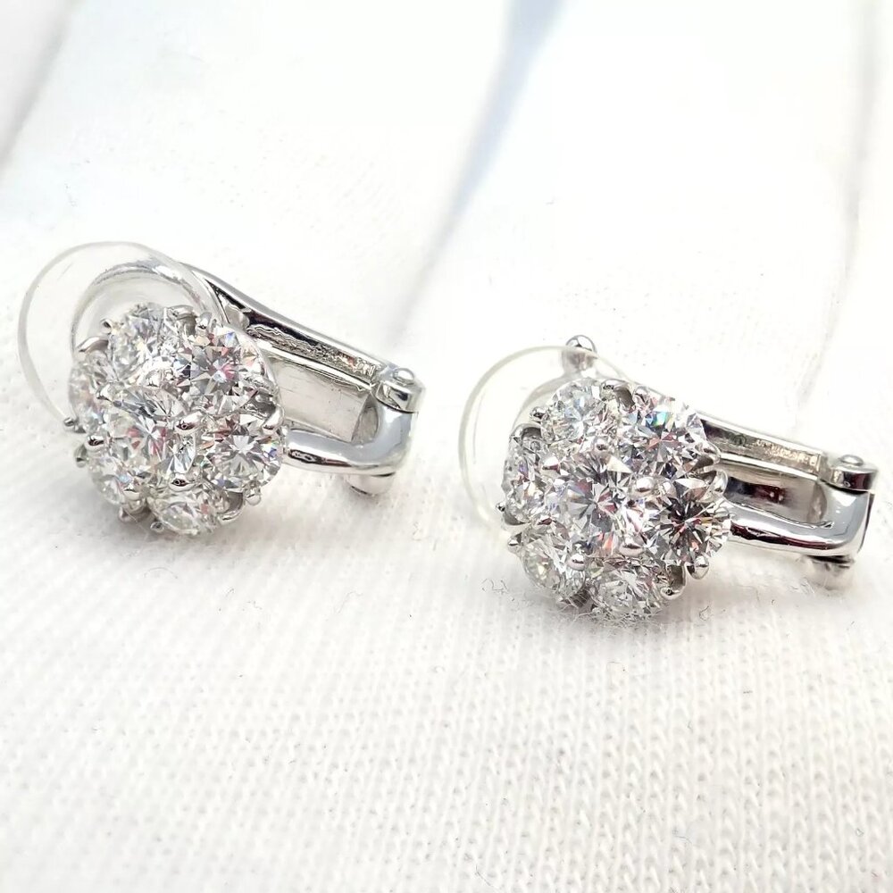 Authentic! Van Cleef & Arpels Platinum Diamond Fleurette Flower Earrings - Picture 11 of 16